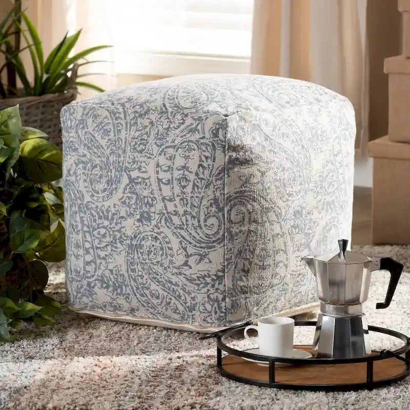 Porch & Den Satsuma Handwoven Paisley Pattern Pouf Ottoman