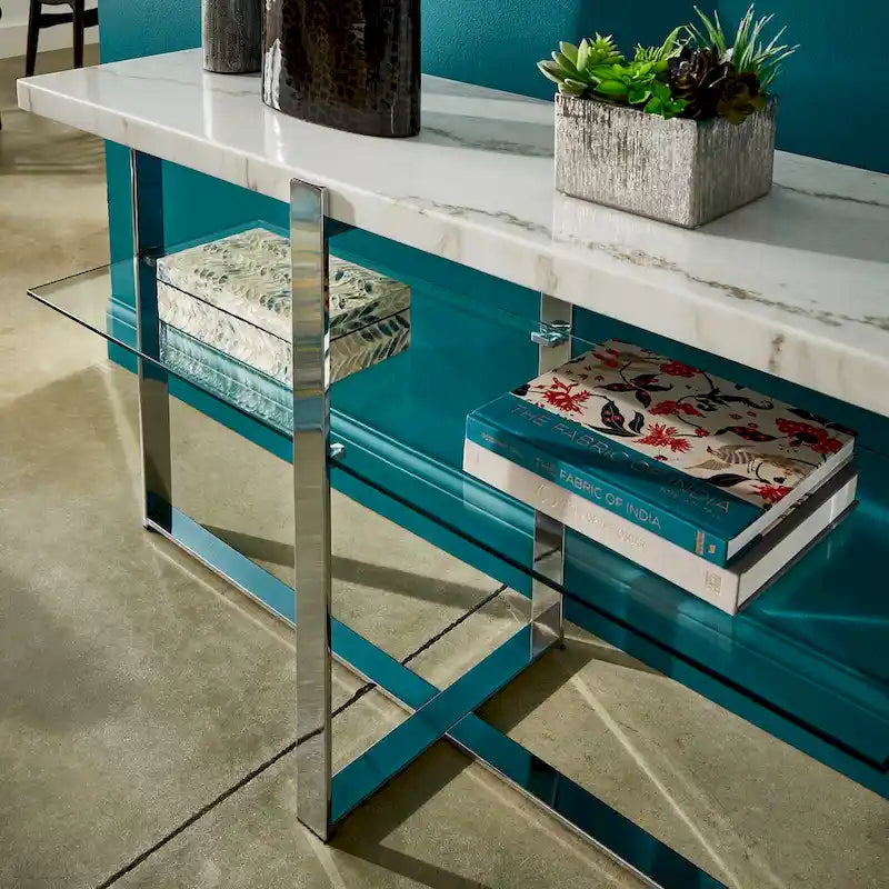Azel Marble-top Chrome Framed Coffee Table or Table Set by iNSPIRE Q Modern