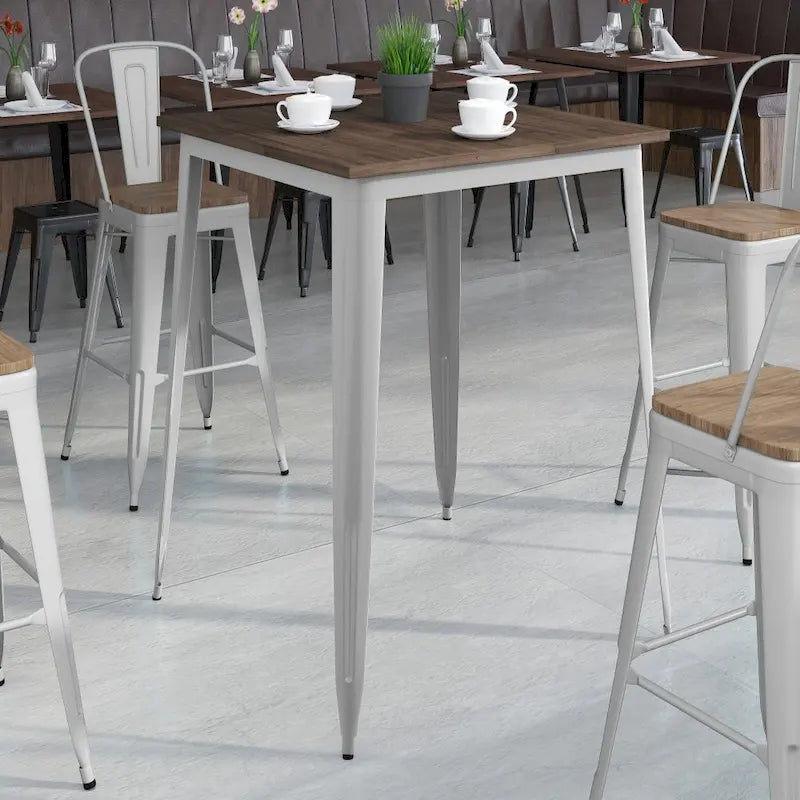 31.5 Square Metal Indoor Bar Height Table with Rustic Wood Top - 31.5W x 31.5D x 42H - 31.5W x 31.5D x 42H