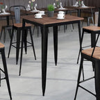31.5 Square Metal Indoor Bar Height Table with Rustic Wood Top - 31.5W x 31.5D x 42H - 31.5W x 31.5D x 42H