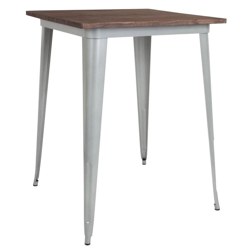 31.5 Square Metal Indoor Bar Height Table with Rustic Wood Top - 31.5W x 31.5D x 42H - 31.5W x 31.5D x 42H