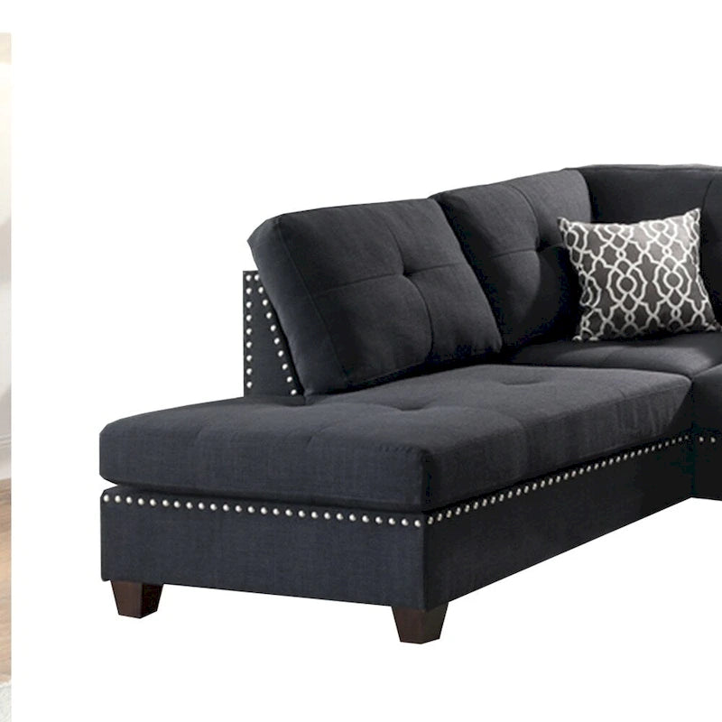 Polyfiber 3 Pieces Sectional Set With Ottoman In Black