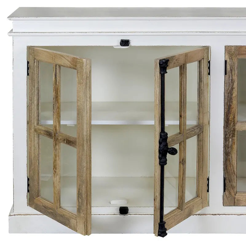 The Gray Barn Upper Glen 4-Door Crisp Two Tone White and Natural Credenza