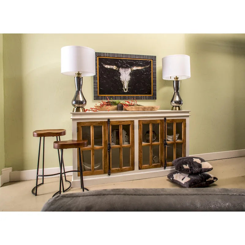 The Gray Barn Upper Glen 4-Door Crisp Two Tone White and Natural Credenza