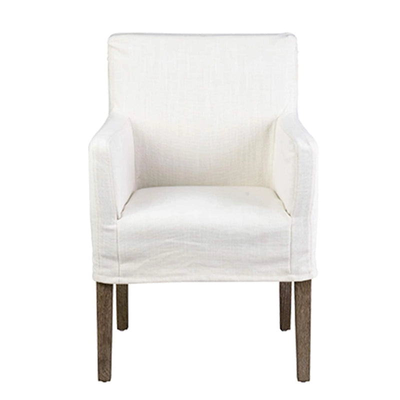 Cream Linen & Oak Wood Arm Chair by East at Main