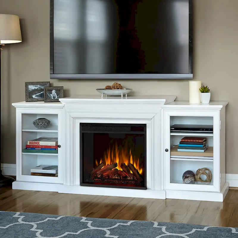 Frederick 72 Electric TV Stand Fireplace in White by Real Flame - 72L x 15.5W x 30H