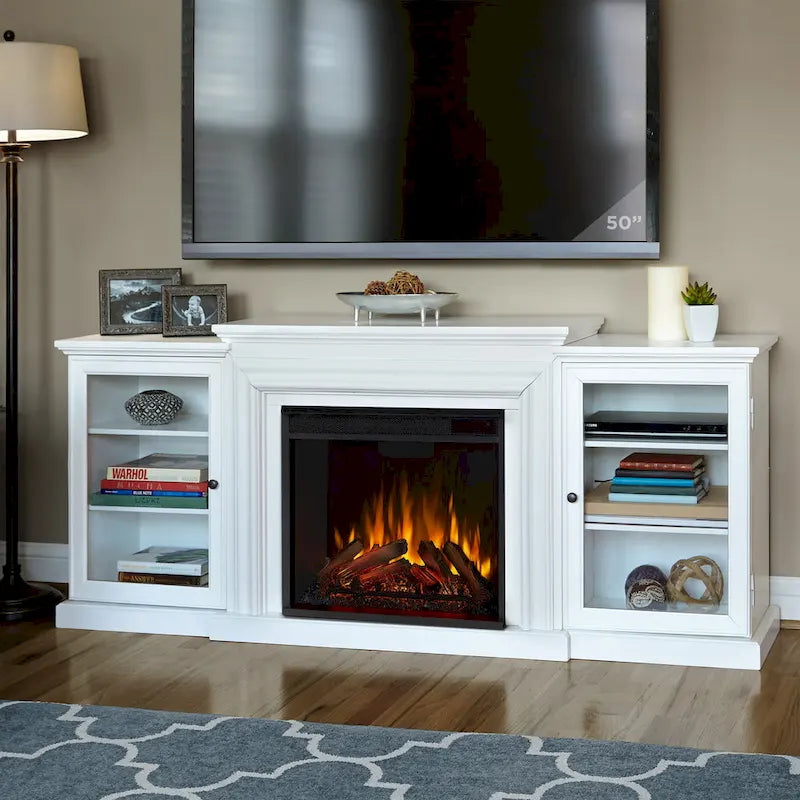 Frederick 72 Electric TV Stand Fireplace in White by Real Flame - 72L x 15.5W x 30H