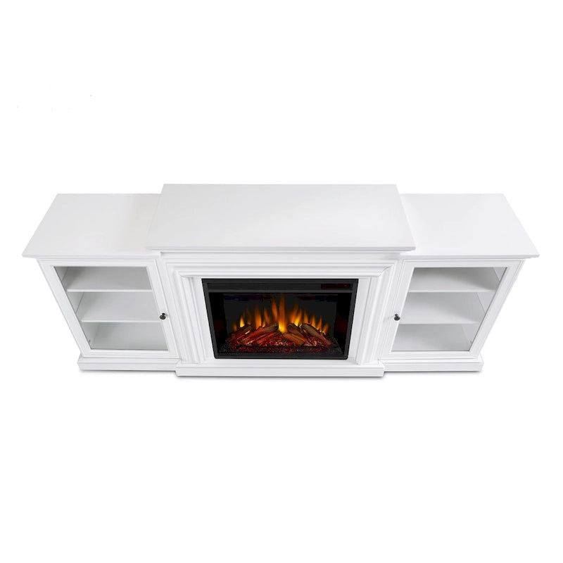 Frederick 72 Electric TV Stand Fireplace in White by Real Flame - 72L x 15.5W x 30H