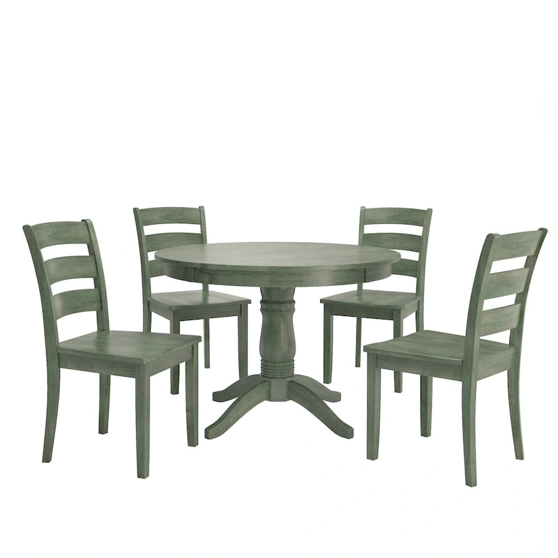 Wilmington II Round Pedestal Base Antique Sage Green 5-Piece Dining Set by iNSPIRE Q Classic