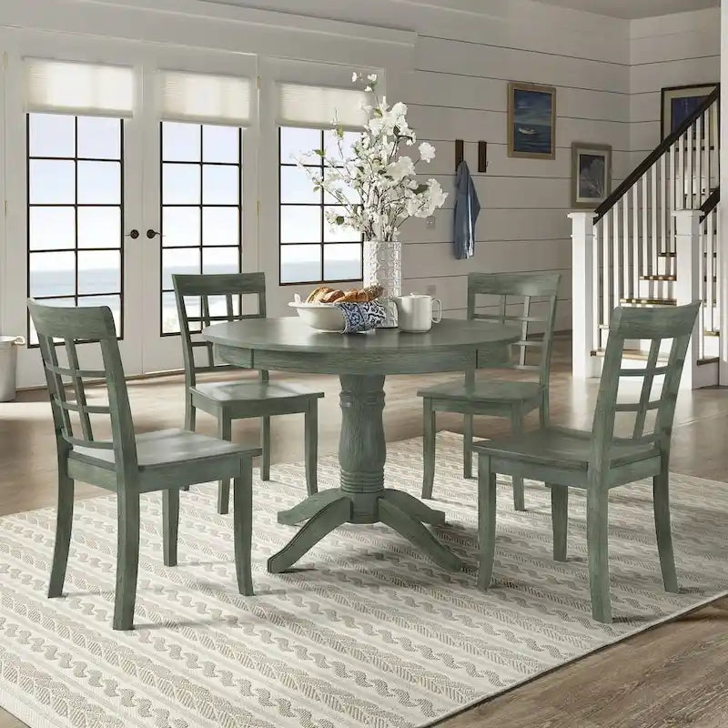 Wilmington II Round Pedestal Base Antique Sage Green 5-Piece Dining Set by iNSPIRE Q Classic