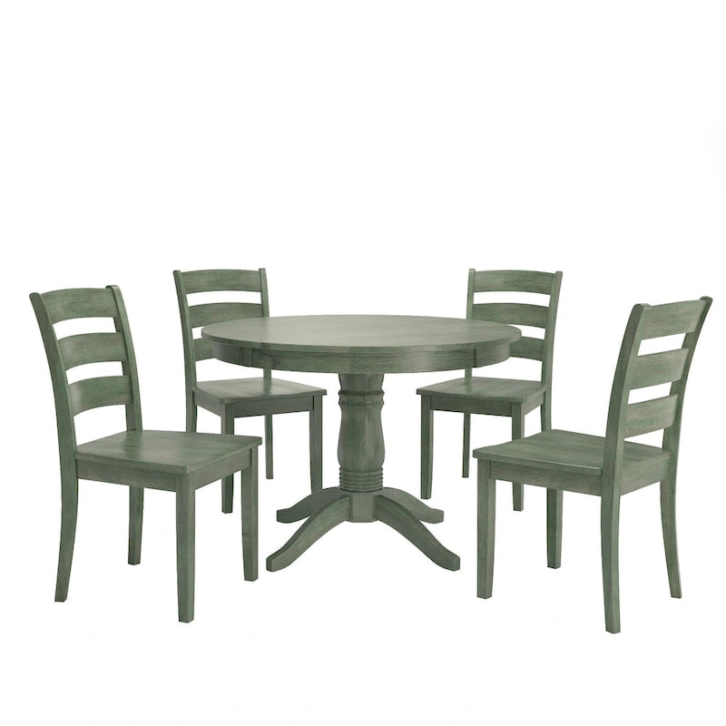 Wilmington II Round Pedestal Base Antique Sage Green 5-Piece Dining Set by iNSPIRE Q Classic