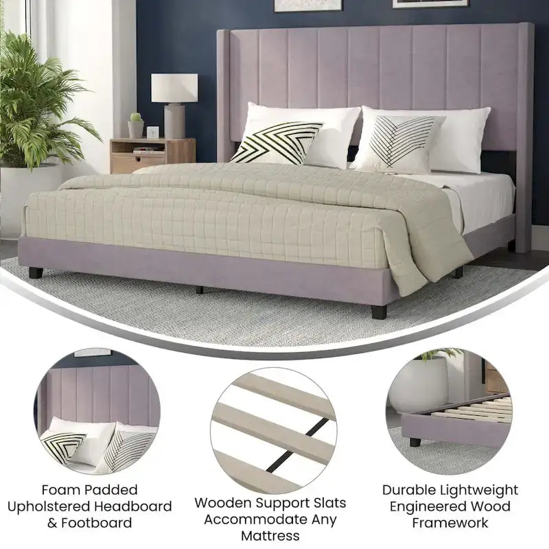 Upholstered Platform Bed with Wingback Headboard