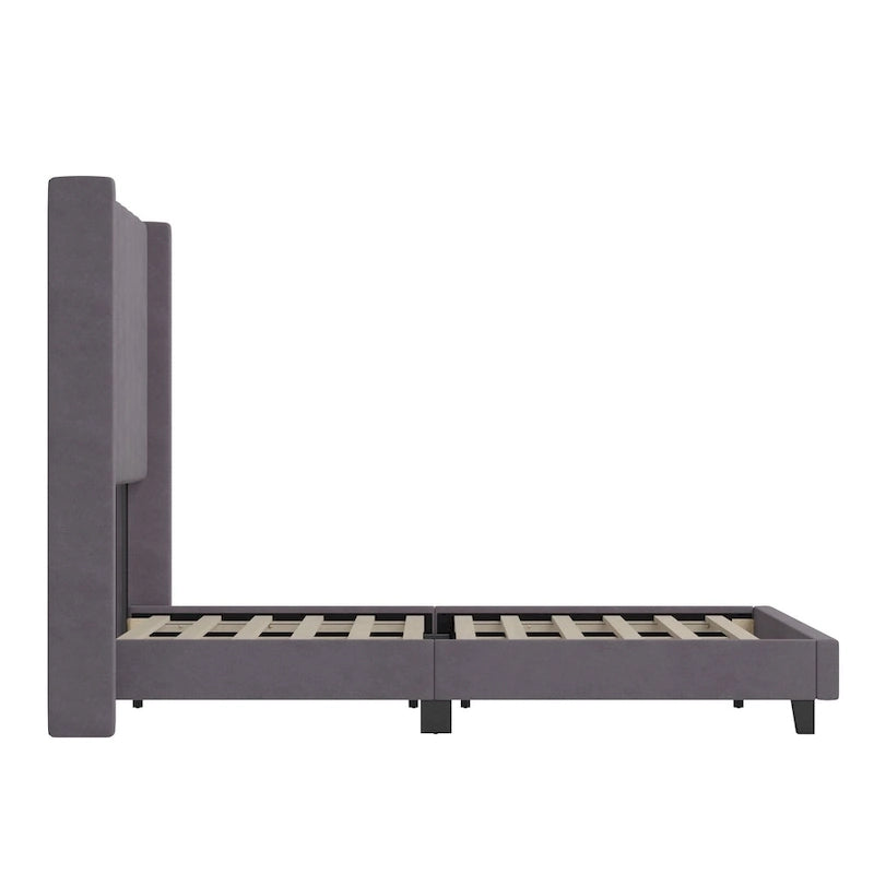 Upholstered Platform Bed with Wingback Headboard