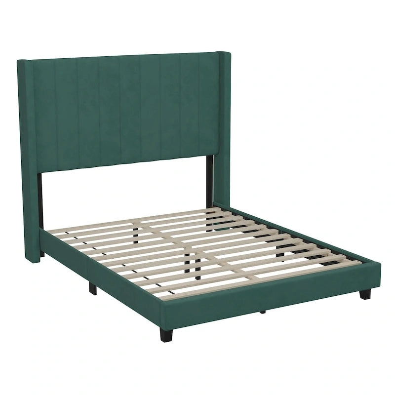 Upholstered Platform Bed with Wingback Headboard