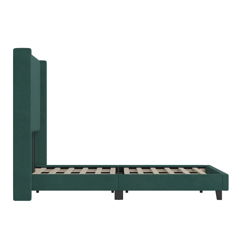 Upholstered Platform Bed with Wingback Headboard