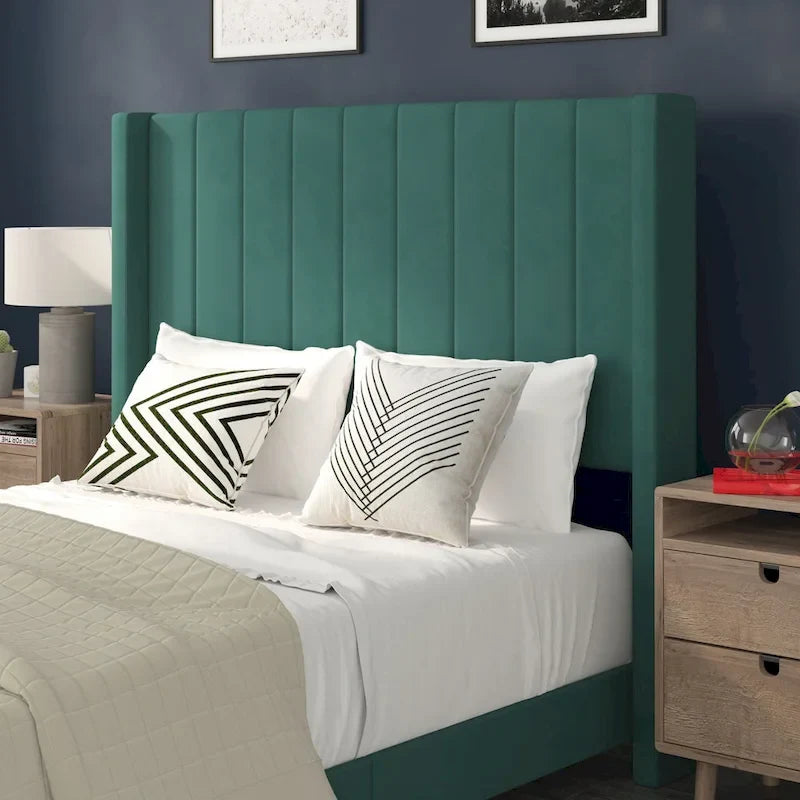 Upholstered Platform Bed with Wingback Headboard