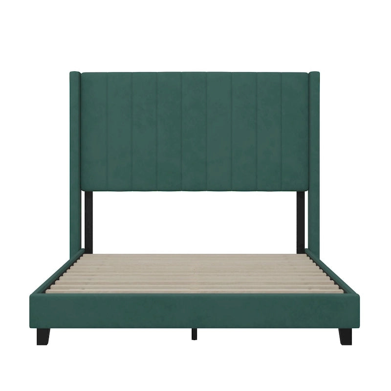Upholstered Platform Bed with Wingback Headboard