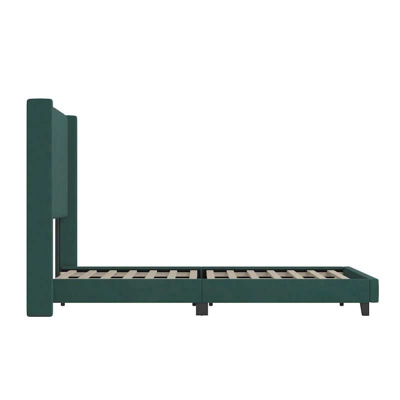 Upholstered Platform Bed with Wingback Headboard