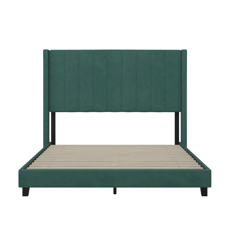 Upholstered Platform Bed with Wingback Headboard