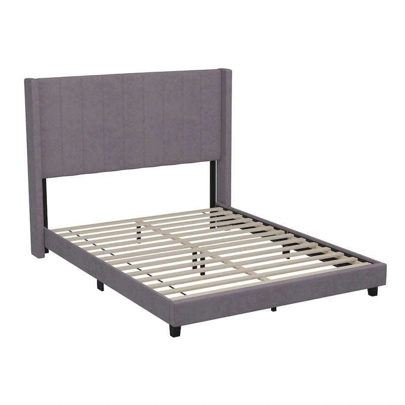 Upholstered Platform Bed with Wingback Headboard