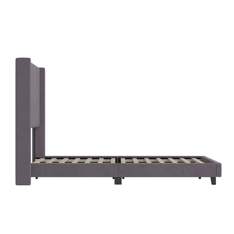 Upholstered Platform Bed with Wingback Headboard