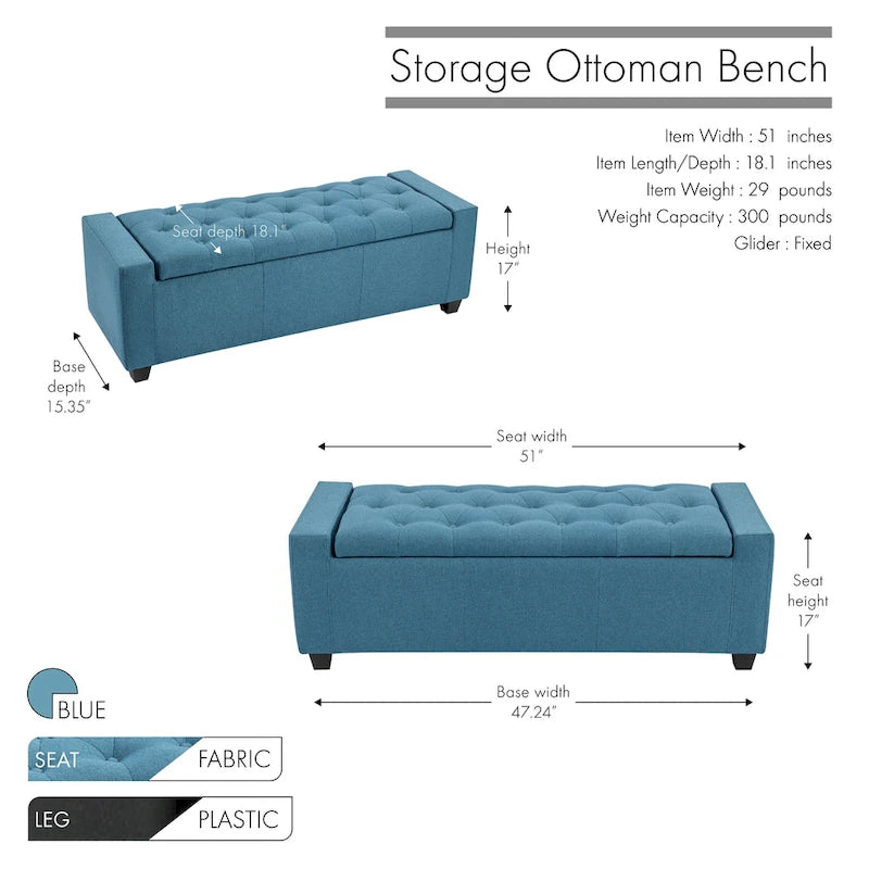 Porthos Home Iara Fabric Upholstered Flip Top Storage Ottoman Bench