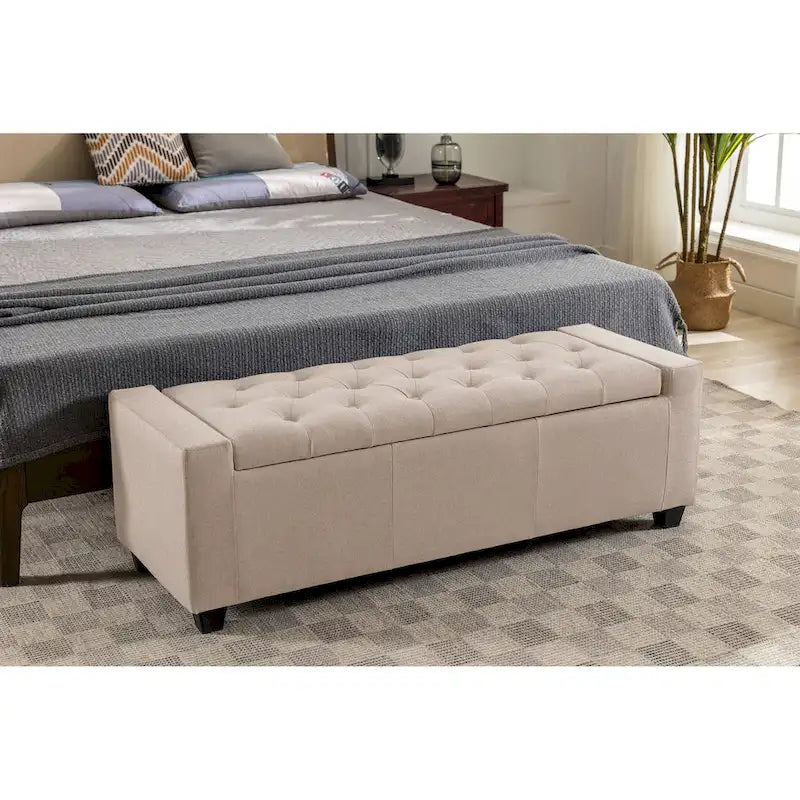 Porthos Home Iara Fabric Upholstered Flip Top Storage Ottoman Bench