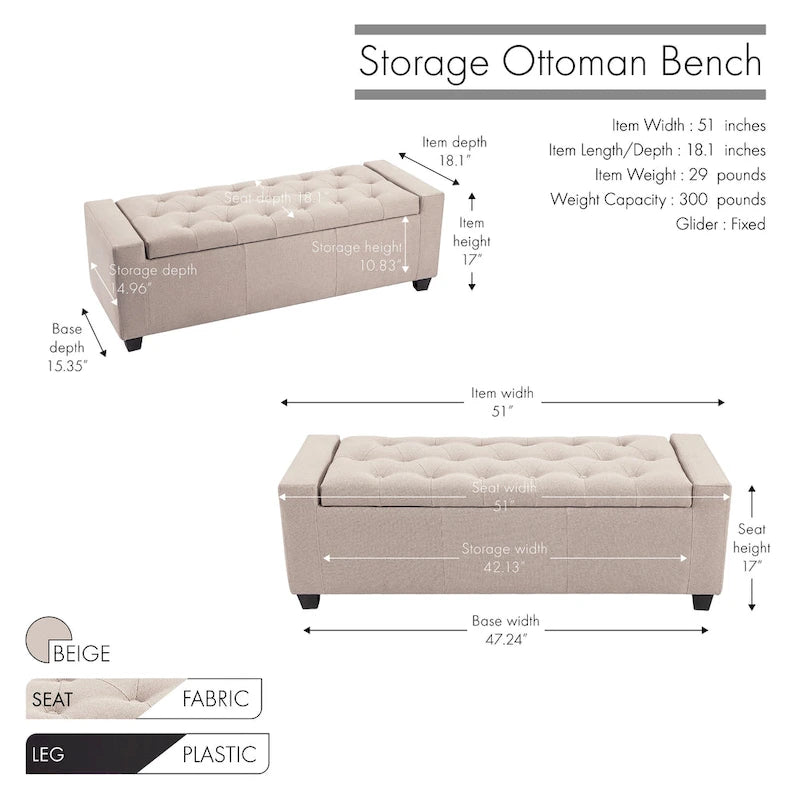 Porthos Home Iara Fabric Upholstered Flip Top Storage Ottoman Bench