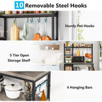 43 inch Kitchen Bakers Rack with Microwave Stand 5-Tier Kitchen Utility Storage Shelf Rack and10 Hooks for Kitchen Living Room