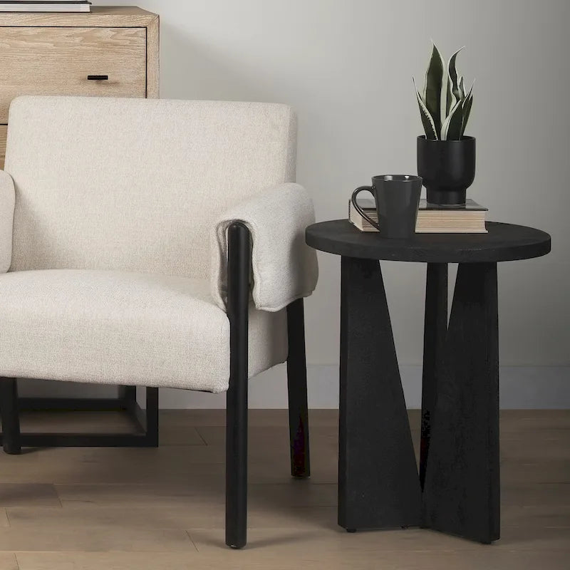 Mattius Black Solid Wood Round Accent Table - 18L x 18W x 22H