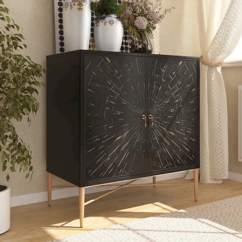 Clihome 2 Door Vintage Wood Buffet Storage Sideboard Accent Cabinet