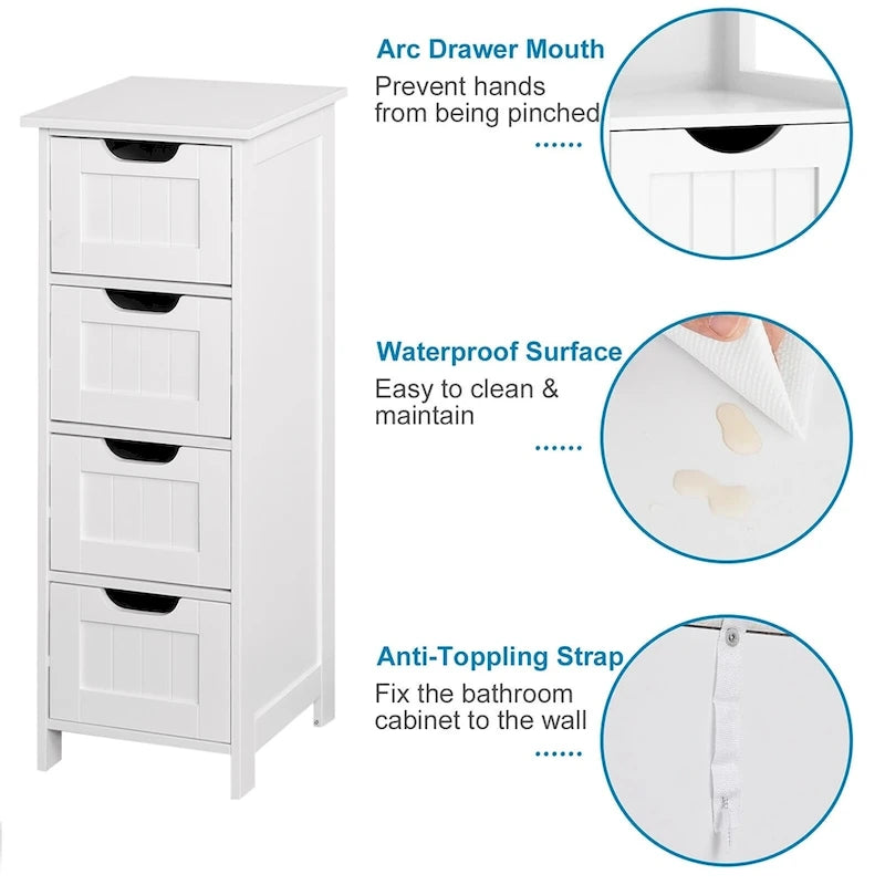 4-Drawer Slim Bathroom Storage Cabinet