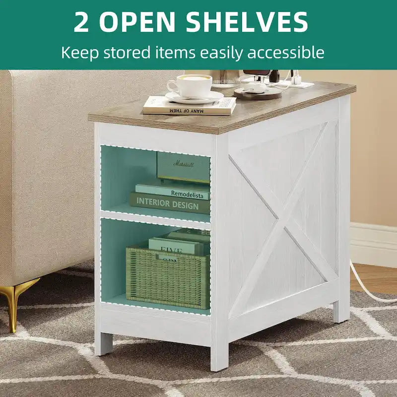 Moasis Set of 2 End Table with Charging Station Side Table with Storage, 2 Power Outlets & 2 USB Ports