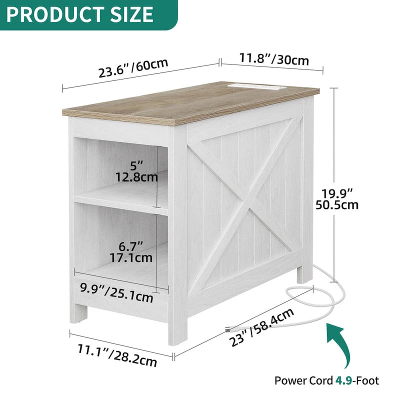 Moasis Set of 2 End Table with Charging Station Side Table with Storage, 2 Power Outlets & 2 USB Ports