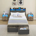 Vintage Upholstered Platform Bed Frame with Storage Drawers