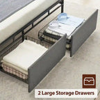 Vintage Upholstered Platform Bed Frame with Storage Drawers