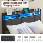 Vintage Upholstered Platform Bed Frame with Storage Drawers
