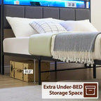 Vintage Upholstered Platform Bed Frame with Storage Drawers