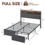 Vintage Upholstered Platform Bed Frame with Storage Drawers