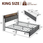 Vintage Upholstered Platform Bed Frame with Storage Drawers
