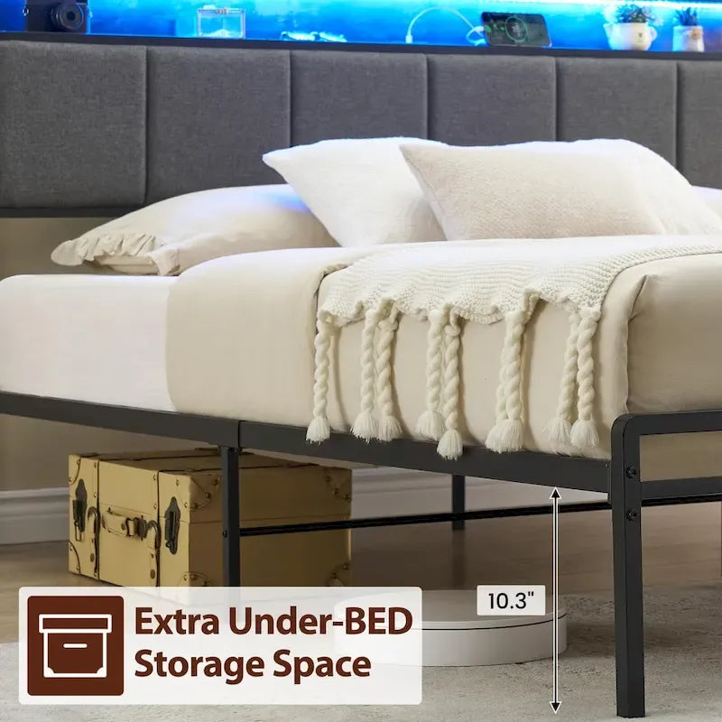 Vintage Upholstered Platform Bed Frame with Storage Drawers
