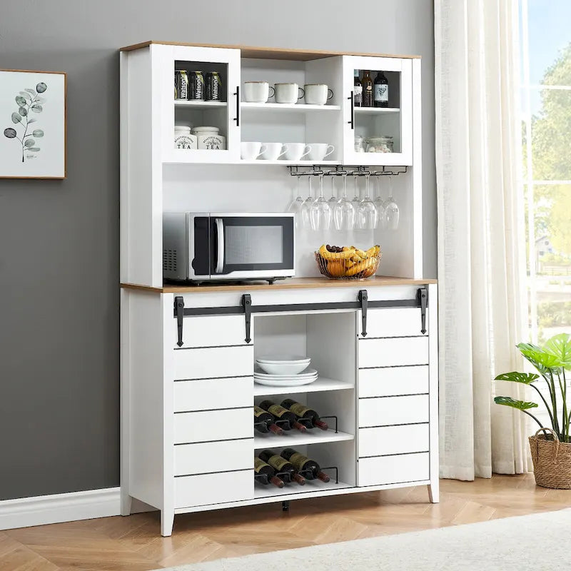 Farmhouse Wine Cabinet Kitchen Buffet with Wine Rack - 15.7D x 47.2W x 69.6H