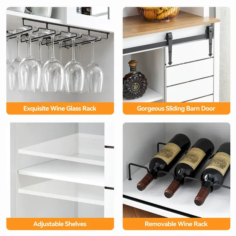 Farmhouse Wine Cabinet Kitchen Buffet with Wine Rack - 15.7D x 47.2W x 69.6H