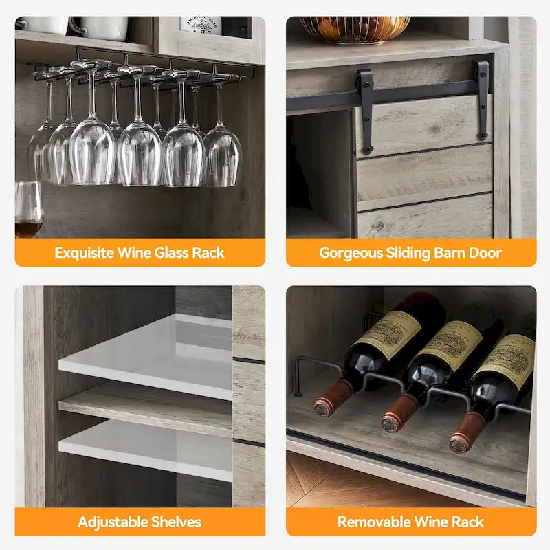 Farmhouse Wine Cabinet Kitchen Buffet with Wine Rack - 15.7D x 47.2W x 69.6H