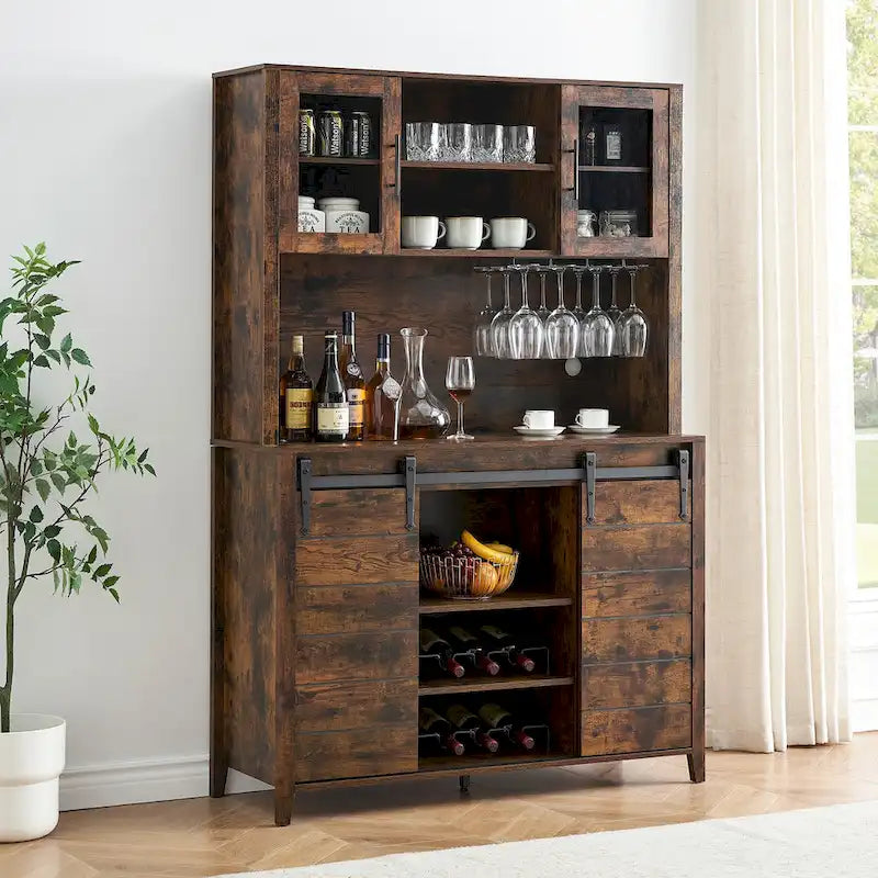 Farmhouse Wine Cabinet Kitchen Buffet with Wine Rack - 15.7D x 47.2W x 69.6H