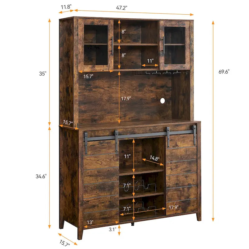Farmhouse Wine Cabinet Kitchen Buffet with Wine Rack - 15.7D x 47.2W x 69.6H