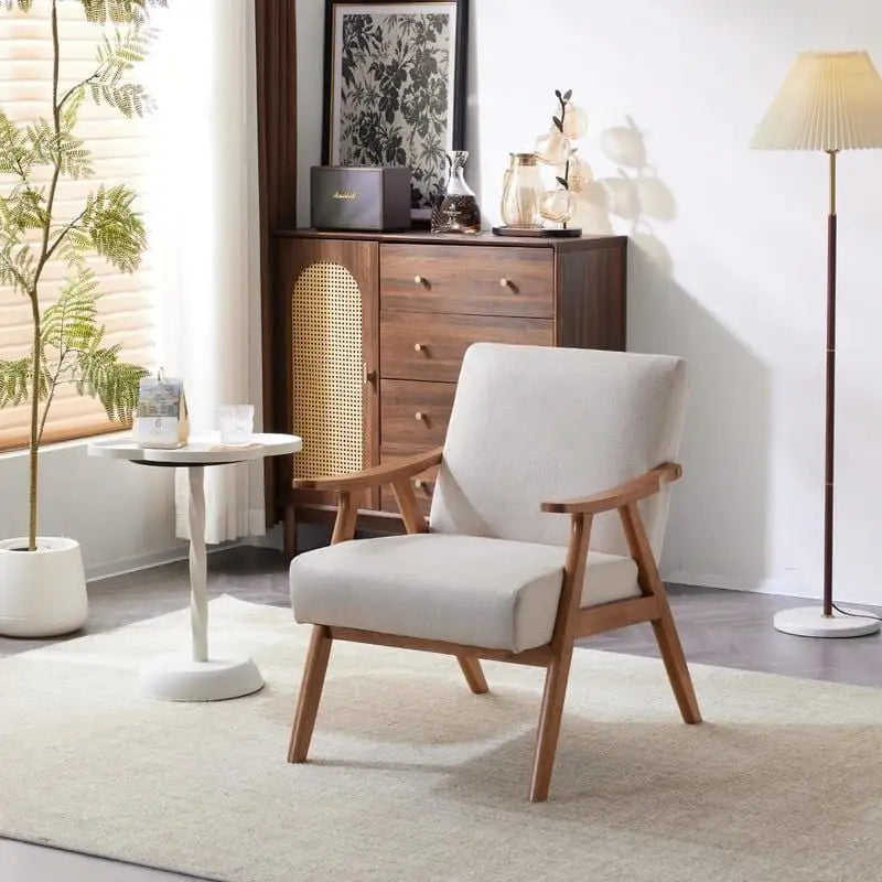 VINGLI Mid-Century Retro Modern Upholstered Lounge Chair Fabric Accent Chair Sturdy Wooden Frame Armchair