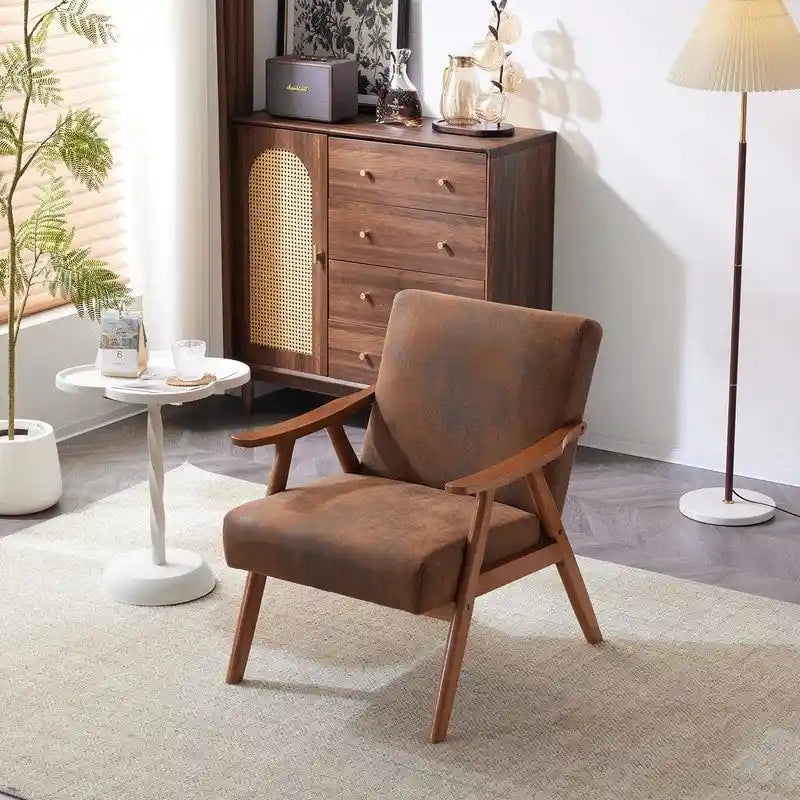 VINGLI Mid-Century Retro Modern Upholstered Lounge Chair Fabric Accent Chair Sturdy Wooden Frame Armchair