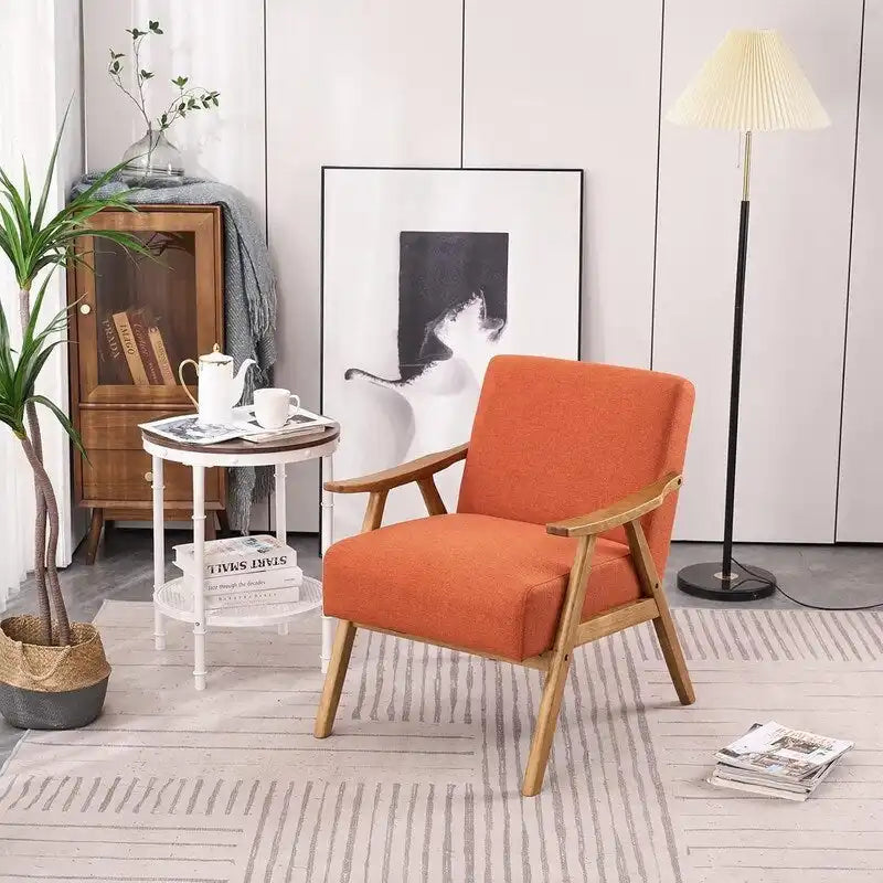 VINGLI Mid-Century Retro Modern Upholstered Lounge Chair Fabric Accent Chair Sturdy Wooden Frame Armchair