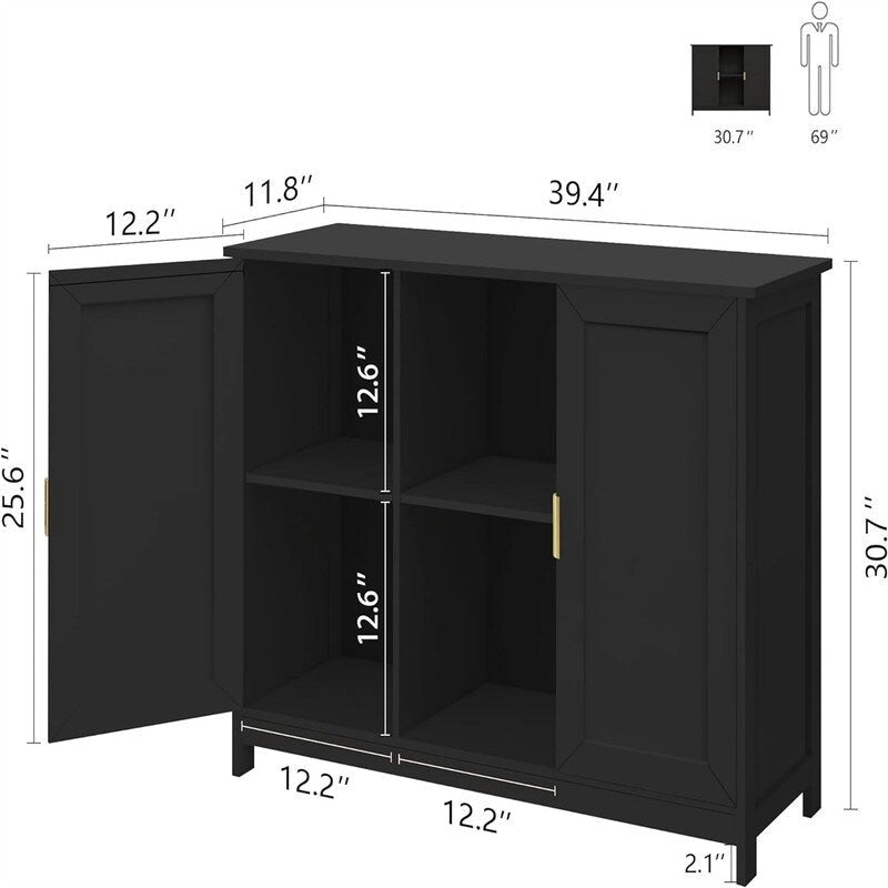 Credenza Buffet Cabinet Wooden Coffee Bar Cabinet - 11.8 D x 39.4 W x 30.7 H